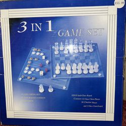 New 3 In 1 Glass Chess Set
