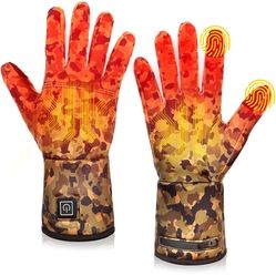 Heated Glove Liners for Men Women, Rechargeable Hand Warmers, Thin Camouflage Touchscreen Battery Electric