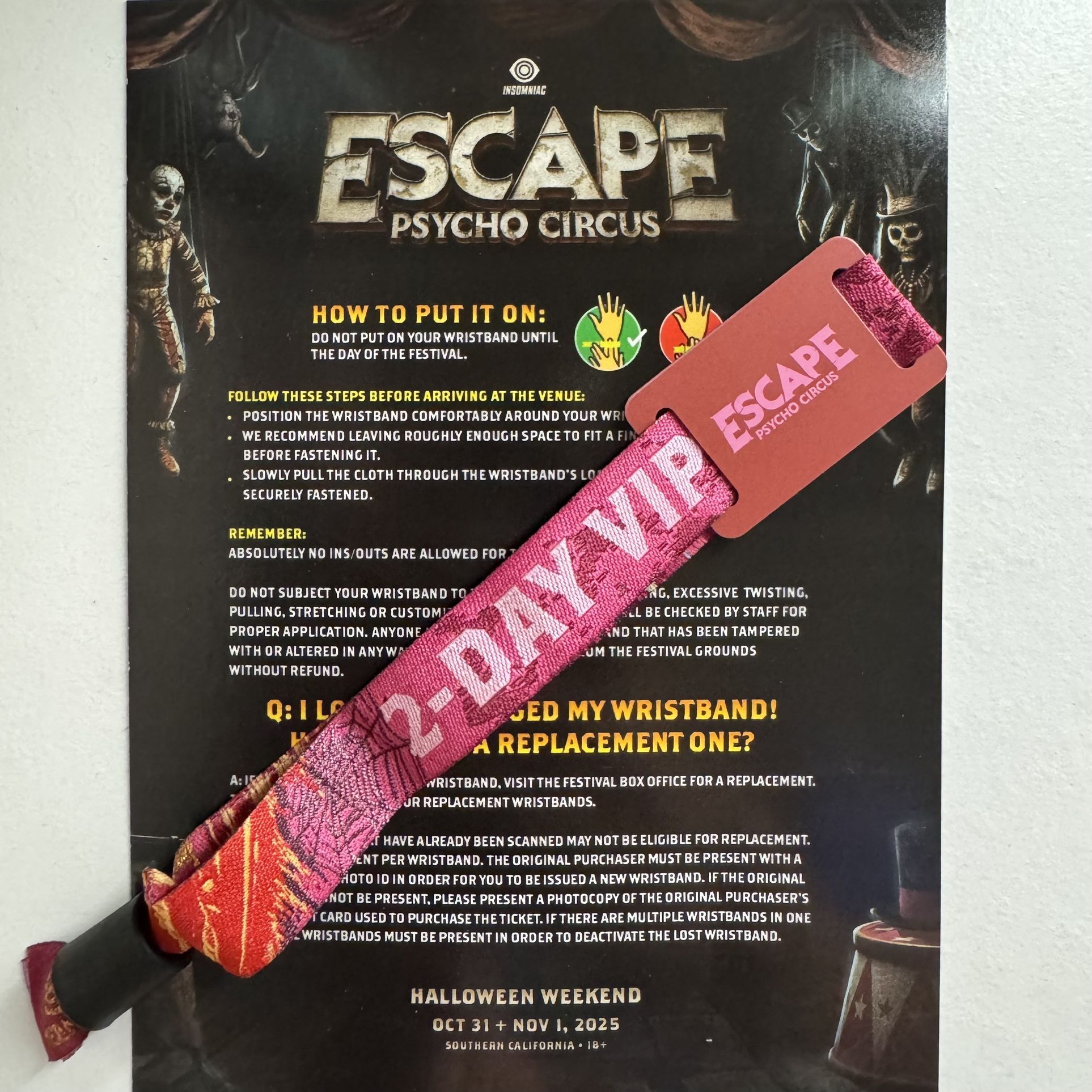 Escape Halloween VIP 2 Day Wristband