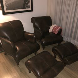 2 Brown Leather Armchairs 