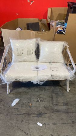 Steel Wicker Loveseat- Linen