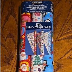 Kirkland Signature Double Sided Gift Wrap 3 Rolls 1487739, Blue/White/Red *New