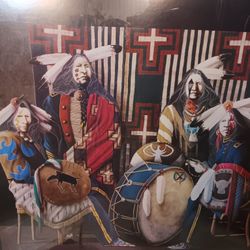 JD Challenger Extra Large Signed And Inscribed 30.5" Tall 38.5" Wide Print With A Long Black & Silver Feather 