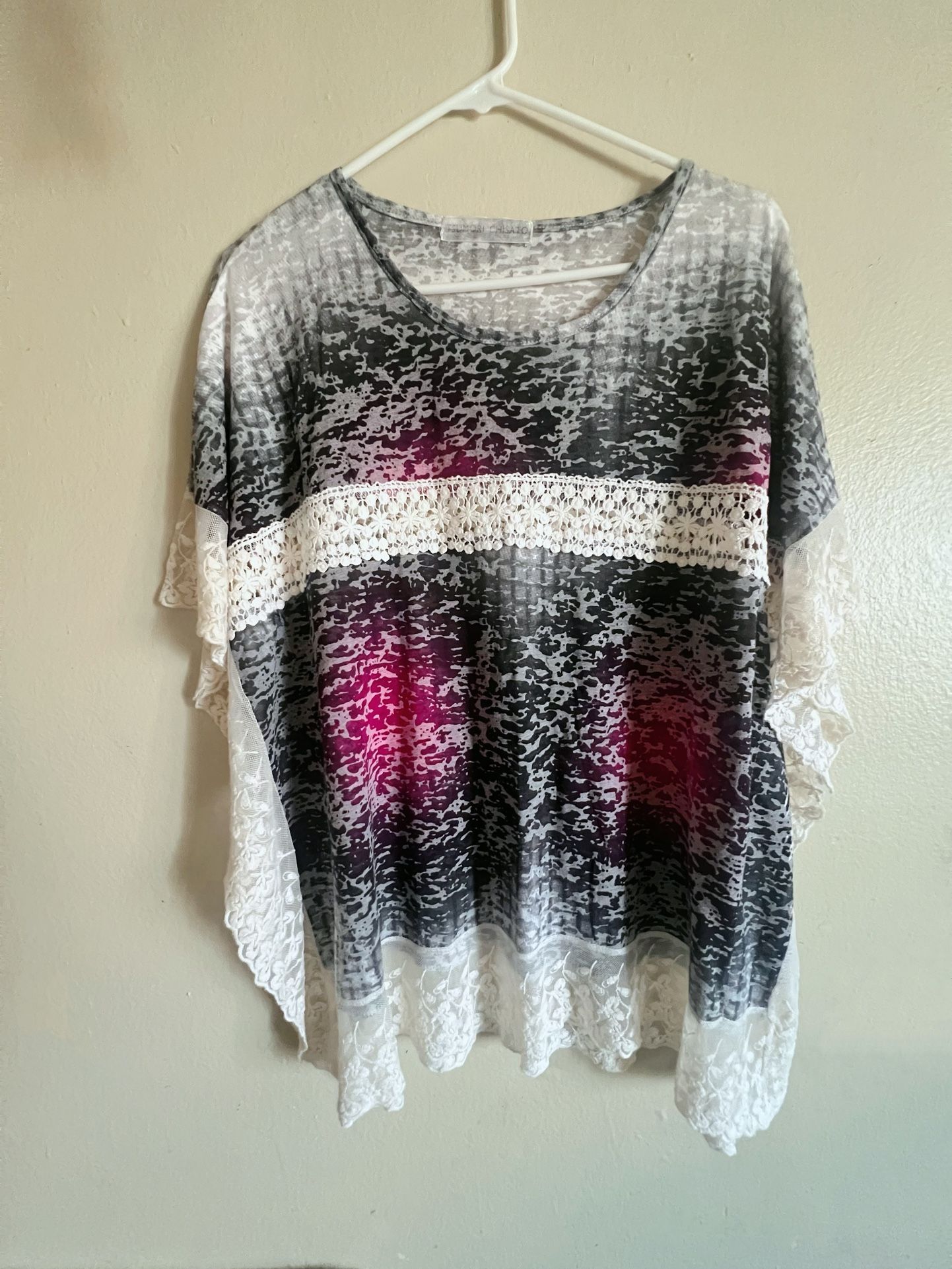 Women's Batwing Sleeve Round Neck Floral Printed Tunics Poncho Top Casual