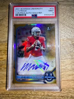 2021 Bowman University CJ Stroud Gold Refractor Auto PSA 9