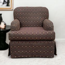 Thick Fabric Multi Color Club Chair w/ Diamond Pattern & Shelter Arms