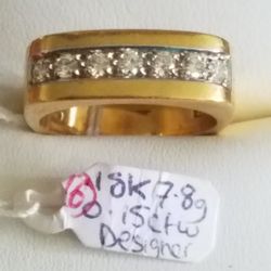 18k Yellow Gold Diamond 0.15ctw Designer Ring Size 6