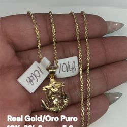 10K Gold Rope Chain & Anchor Pendant 