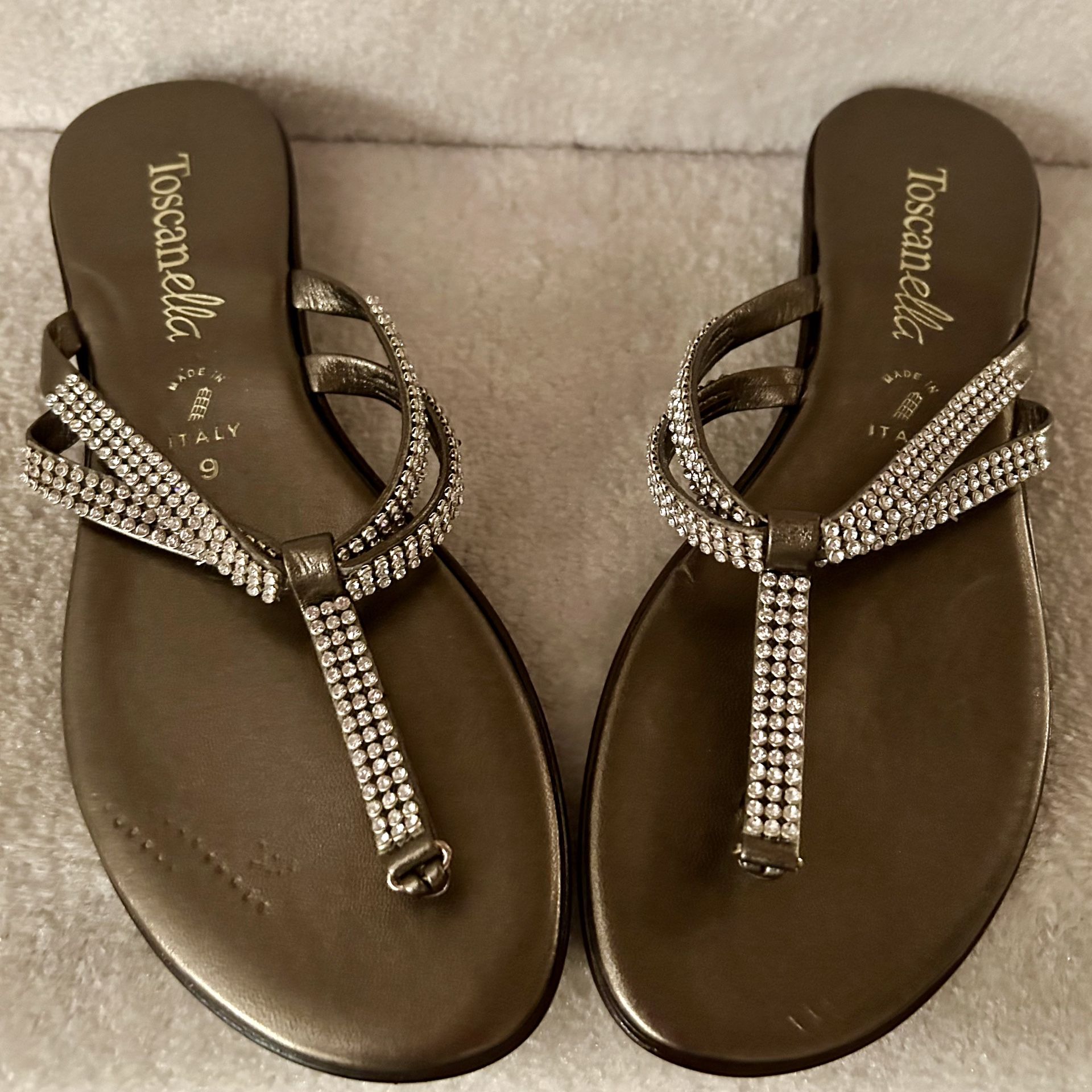 Toscanella Bronze Sandals with Rhinestones, Womens Size 9