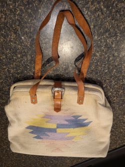 Purse textile southwest style design tan double strap and buckle