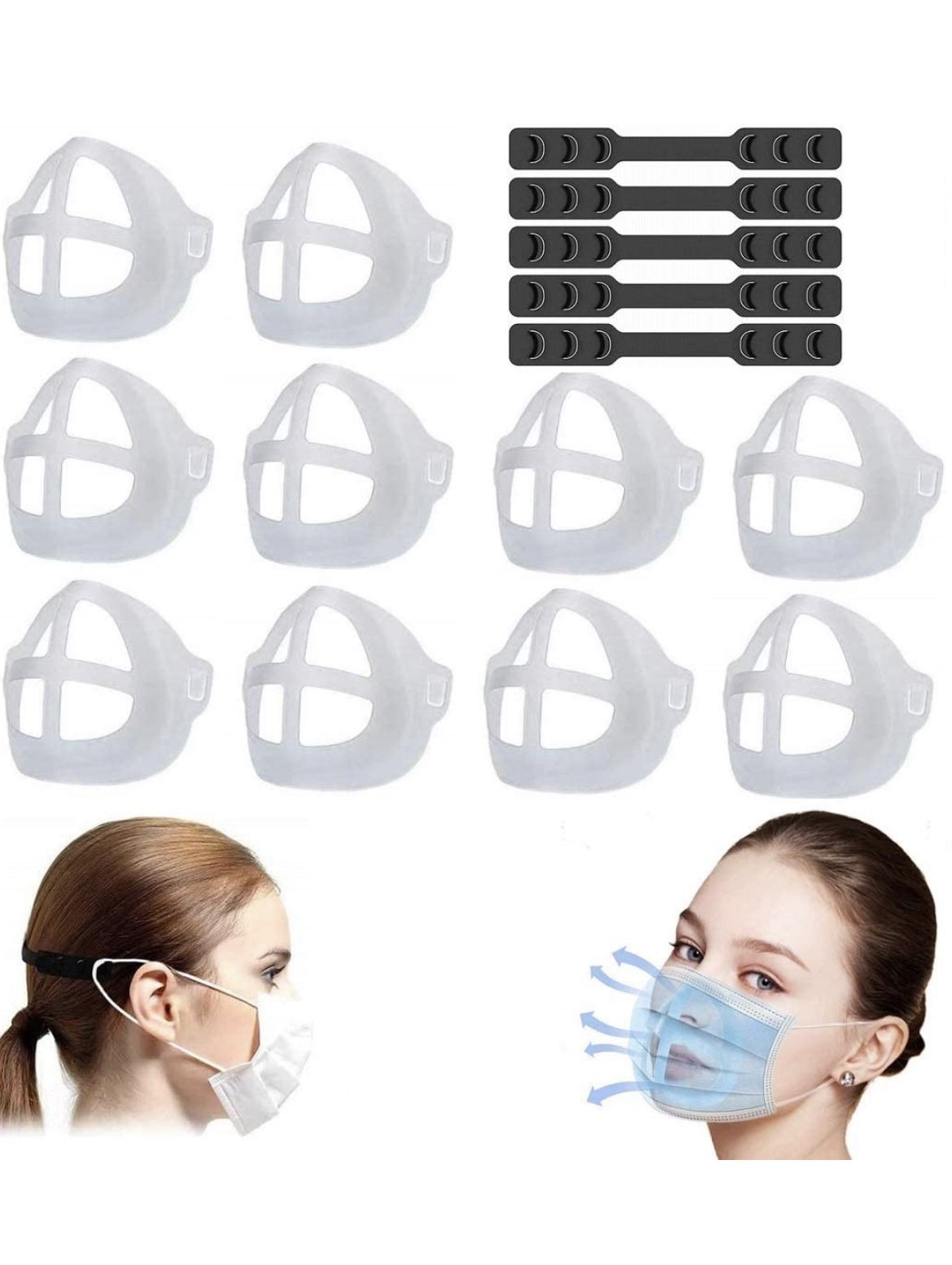 10 Pcs)3D Mask Bracket -  Protect Lipstick Lips - Internal Support Holder Frame Nose Breathing smoothly - DIY Face Mask Accessories, Plus 5x Mask E
