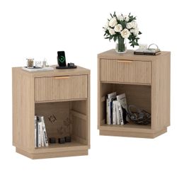 Fluted Farmhouse Night Stand Set of 2, Fluted Nightstand with Charging Station $130/2pcs