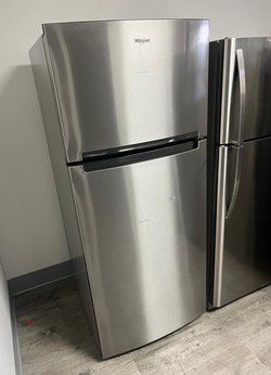 Whirlpool Top Freezer Fridge – Stainless, 30" wide, clean