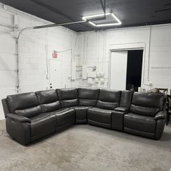 (Free Delivery) Wylder Leather Power Sectional Sofa Couch
