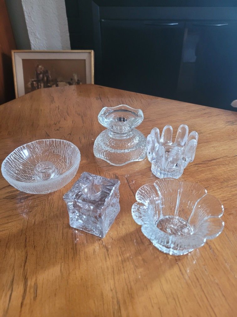 Vintage Scandinavian clear Glass Candle holders