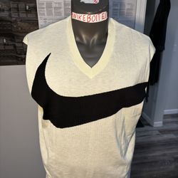 Nike V-Neck Sweater Pullover Cardigan Vest Big Swoosh CREAM/WHITE Size XL , M