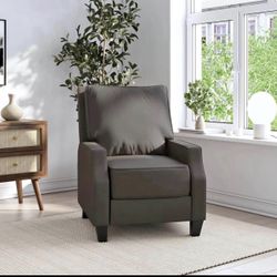 Pushback Recliner, Living Room Chair, Charcoal faux leather 