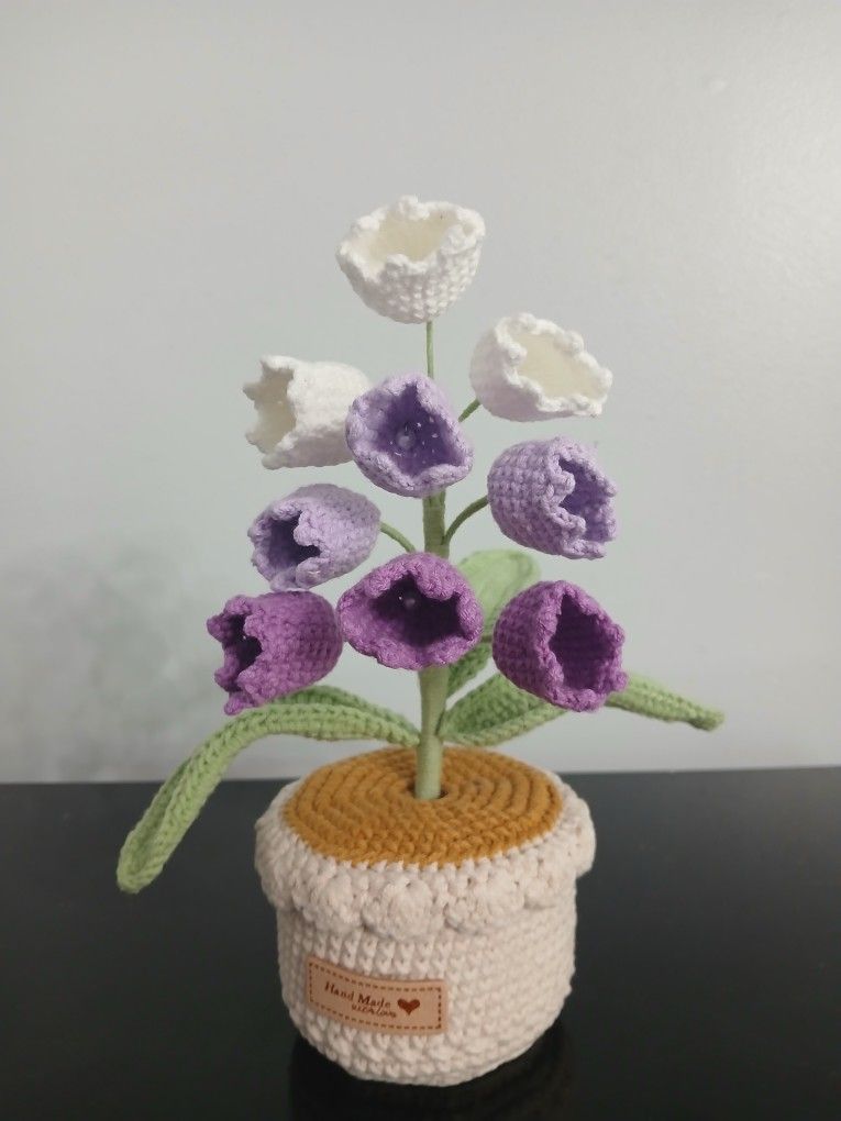 Handmade Crochet Lily Of The Valley In Pot