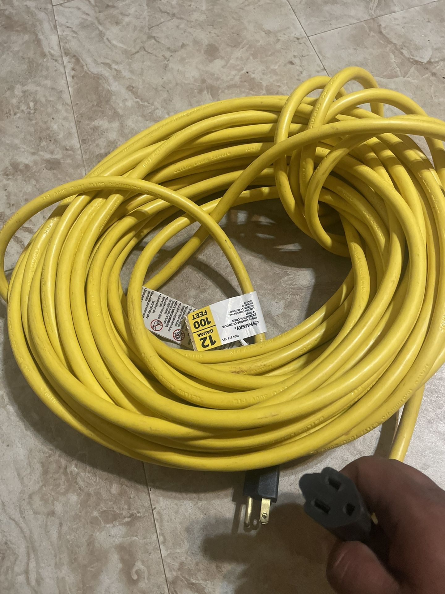 Husky 100 ft.#12 Extension Cord Yellow and Contractor Grade Industrial Job Site Adapter 12 Gauge.
