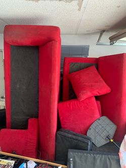 Red Velvet High-Back Sofa with Cushions