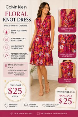 Beautiful Calvin Klein Floral Knot Dress – Brand New