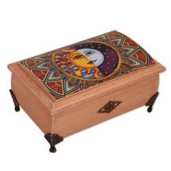 Sun and Moon Decoupage Wood Decorative Box from Mexico, "Life is Good"

