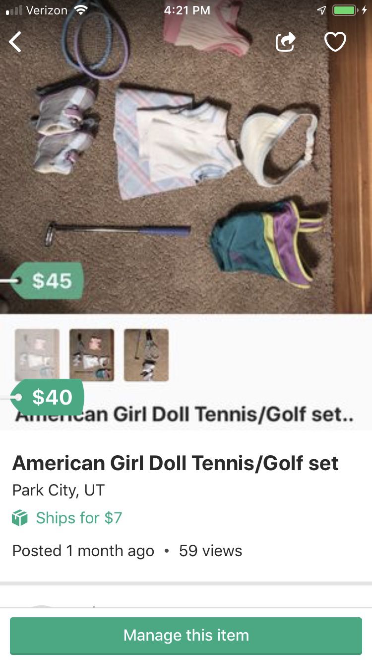 American Girl Doll Tennis/Golf set