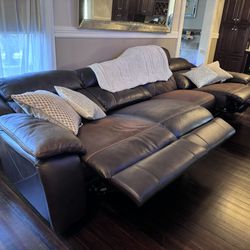 Large Leather Automatic Reclining Sofa 