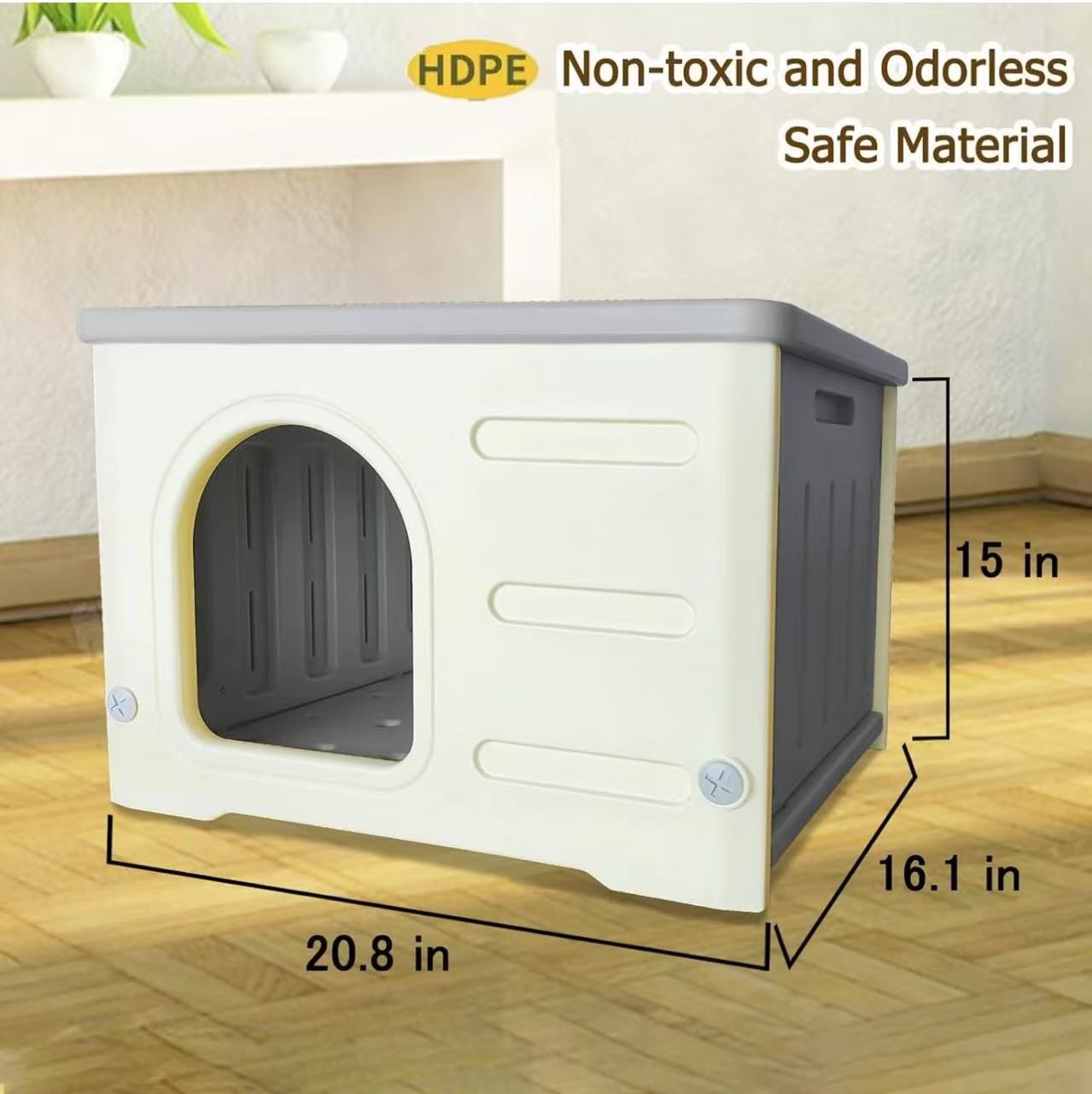 🥨Plastic Waterproof Cat House Outdoor, Sturdy Feral Cat Shelter with Bed Mat, Gray, Large