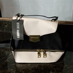 Steven  Madden Colorblock Black And Cream Faux Leather Convertible In Backpack 