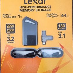 Lexar Blaze 1TB Portable External SSD USB 3.2 Gen 2x2, NVMe, 64GB USB-C Flash Brand New