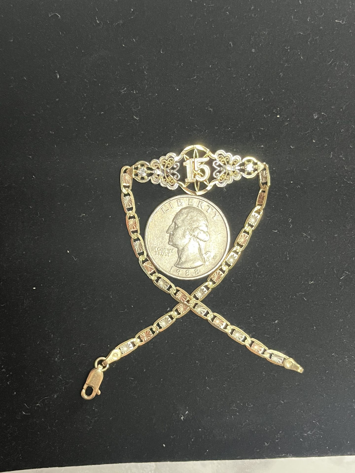 SOLID 14k GOLD QUINCE AÑOS BRACELET 8 INCH