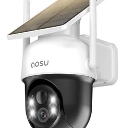 AOSU Solar Camera Security Outdoor - 100% Wire-Free Security Cameras Wireless Outdoor for Home Surveillance with Fixed Solar Panel, 360° Panoramic Vie