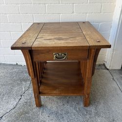 Leick Home Oak Craftsman Mission Style Accent End Table with Drawer