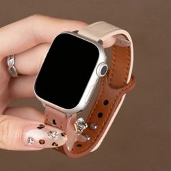1pc Dual-Tone Brown & Apricot Band, Narrow Design, Soft & Lightweight, Compatible With Apple Watch Series 1-7, SE, Ultra, Suitable For 38mm-46mm, Mult
