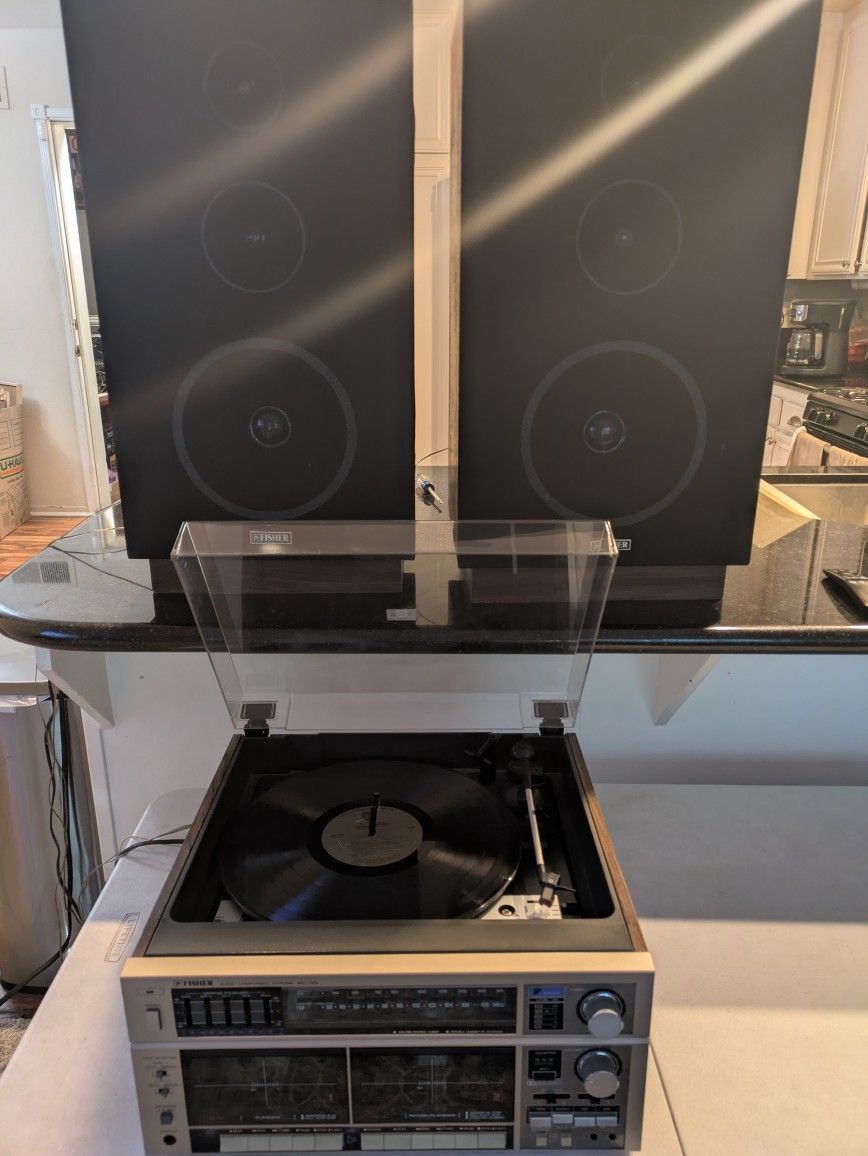 Vintage Fisher Stereo System + TEAC GF-350 CD Recorder/Turntable + 300 Classic Folk Records – All Working & Clean!
