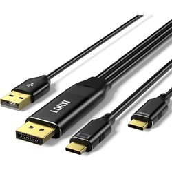 DisplayPort to USB C Cable 5K@60Hz/4K@144Hz, 6.6ft DP to USB C for Mobile Monitor, Studio Display,XREAL Beam,Touch Function Support, Compatible with N