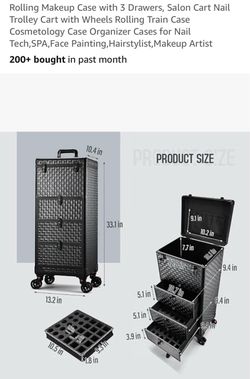 Rolling Makeup Train Case with 3 Drawers