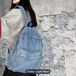 New Vintage Washed Denim Backpack, Front Pocket & Adjustable Straps, Retro style for School, Travel