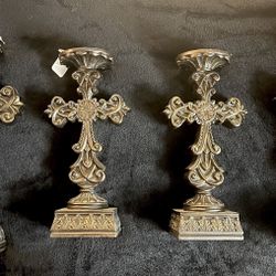 Lot of 4 Cross Candle Holders 