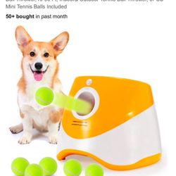 Automatic Ball Launcher for Small Dogs, USB Rechargeable Ball Thrower, 10-30 Ft, Indoor& Outdoor Tennis Ball Thrower, 3PCS Mini Tennis Balls Incl