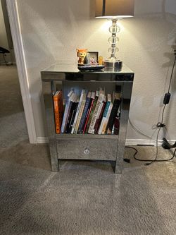 Mirrored Nightstand with Drawer and Shelf