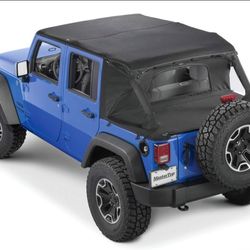 MasterTop 3-Piece Ultimate Summer Soft Top Combo - Bimini Soft Top, Wind Stopper Cab Curtain, and Tonneau Deck Cargo Cover - Fits Jeep Wrangler JK JKU