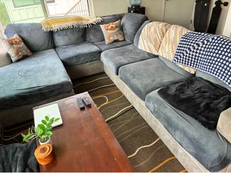 Couch, coffee table, rug