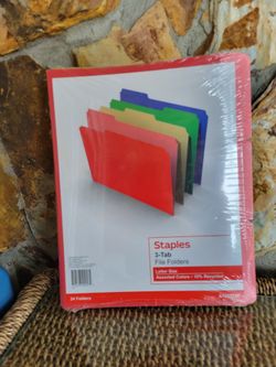 Staples File Folders, 1/3-Cut Tab, Letter Size, Assorted Colors, 24/Pack