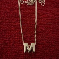 18”-22” Silver Plated Necklace With Intial M Pendant & 3” Ext 