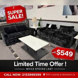 Black Jumbo Corduroy 2 Piece Sofa And Loveseat With Console 