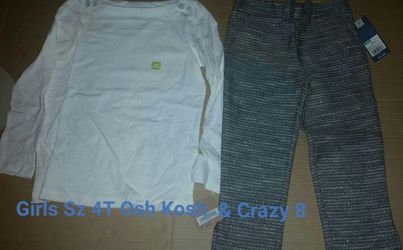 New Girls Sz 4T OshKosh twill pants & Small Crazy 8 top nwt