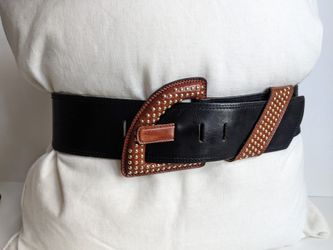 LYNN LERNER Vintage Wide Black Leather Belt with Gold Mini Metal Studs Italy Santa Catalina School Bulletin Fall 2019 by Santa Catalina  main image 4