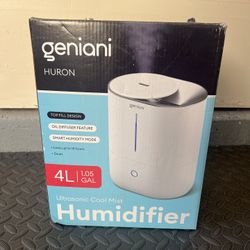 GENIANI Top Fill Cool Mist Humidifiers 4L with Essential Oil Tray for Home, Bedroom, Baby, Plants - Smart Mode, Quiet, Easy to Clean, Night Light